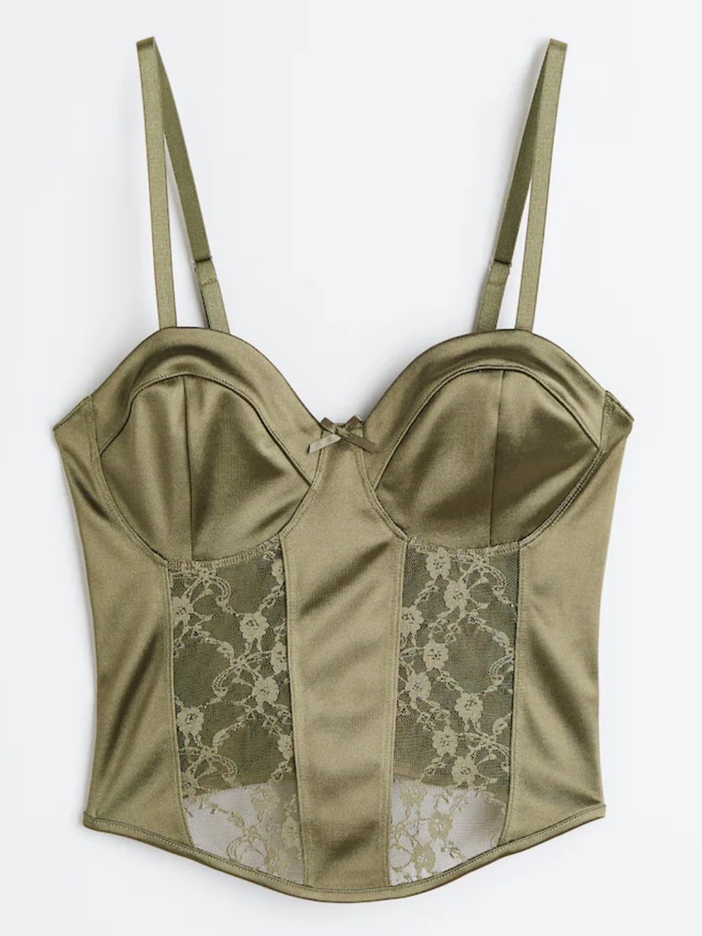 H&M Olive Green Satin Lace Bustier